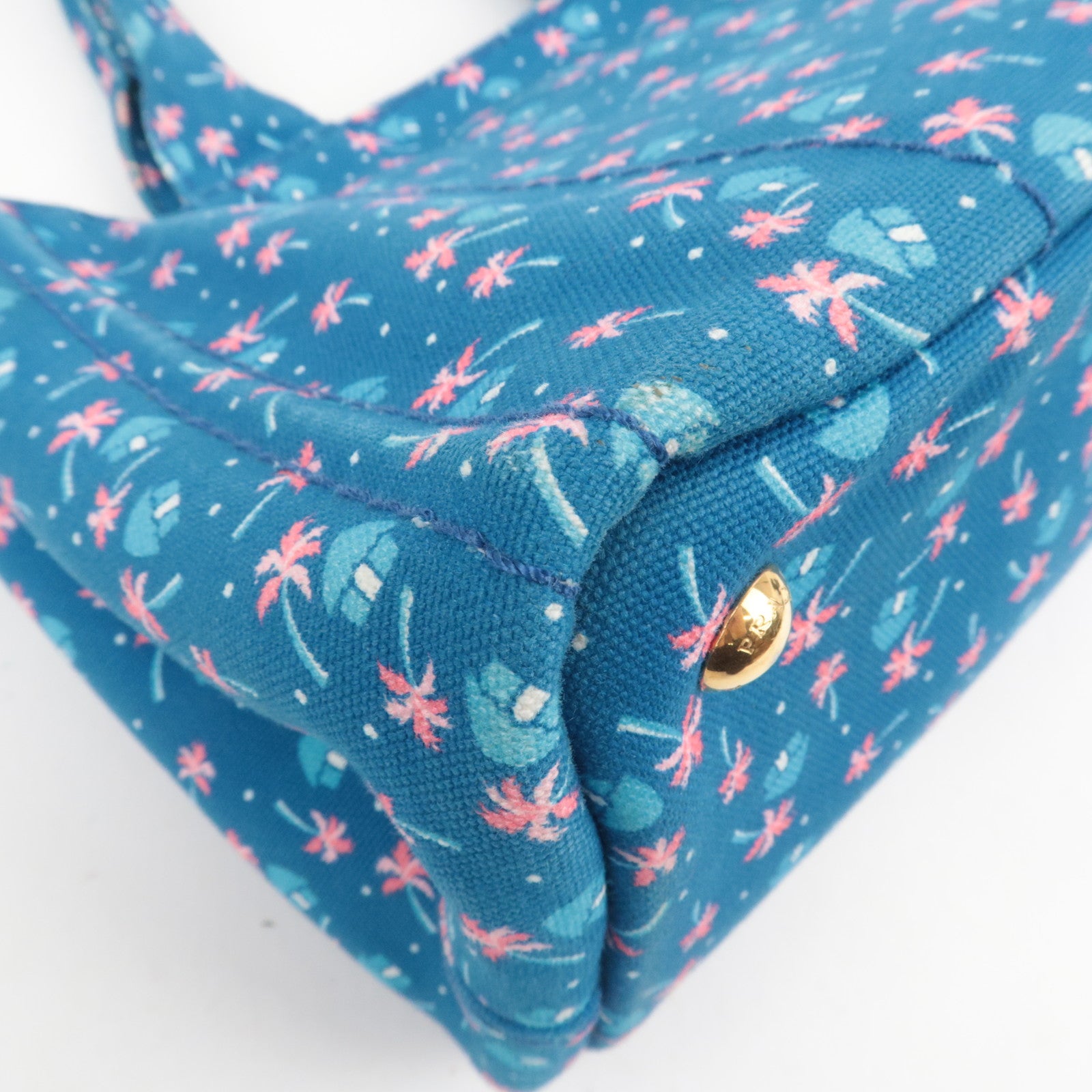 PRADA Canapa Mini Palm Tree Print Canvas Tote Bag Blue
