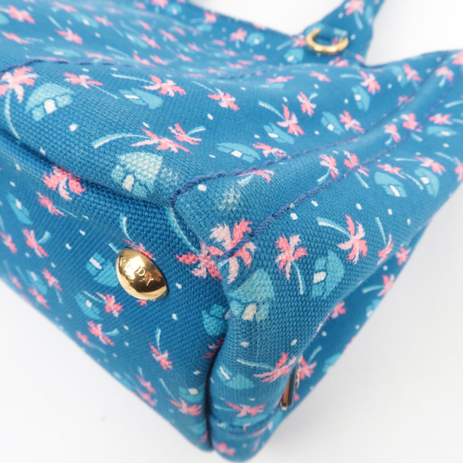 PRADA Canapa Mini Palm Tree Print Canvas Tote Bag Blue