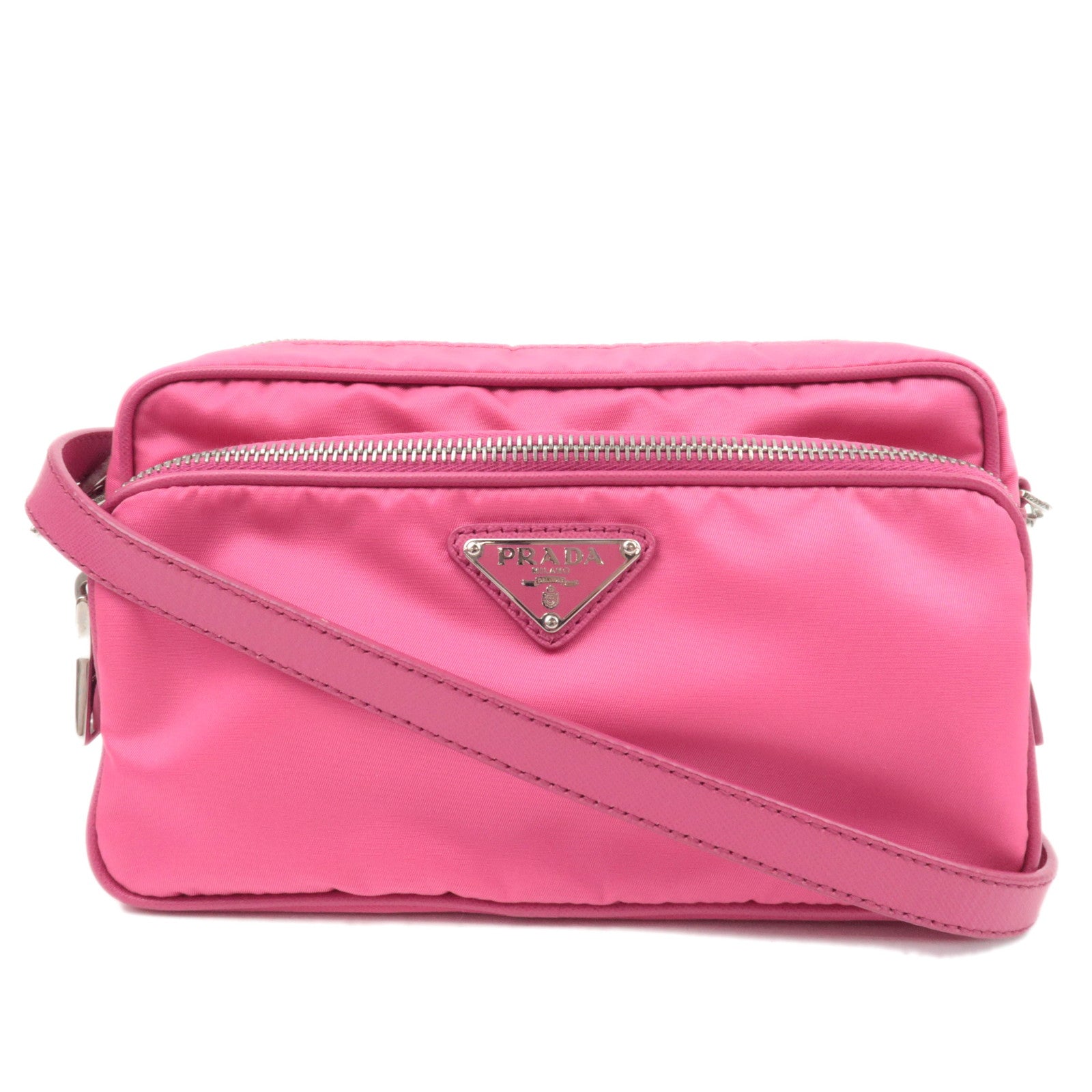 PRADA Nylon Saffiano Leather Shoulder Bag Pink87759