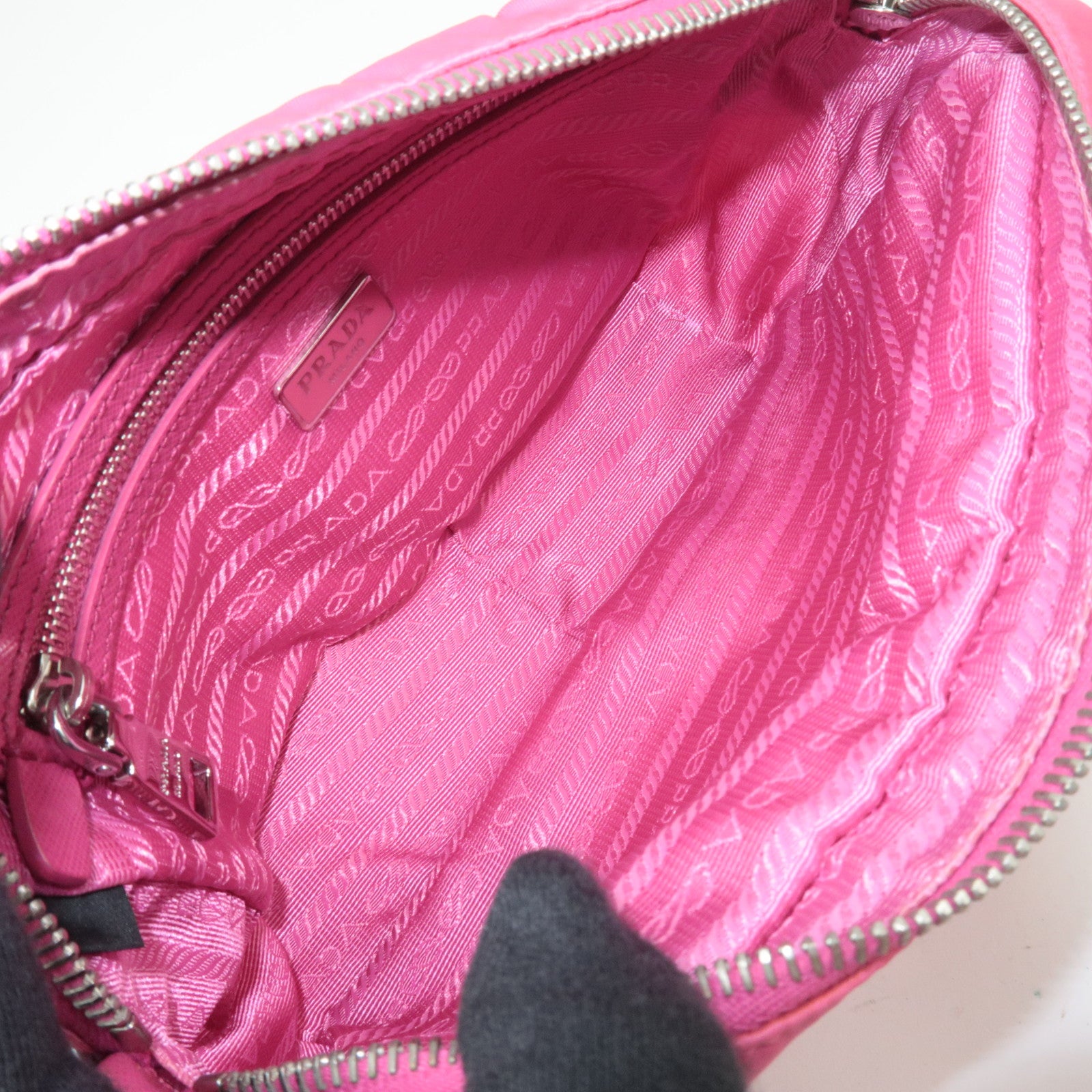 PRADA Nylon Saffiano Leather Shoulder Bag Pink