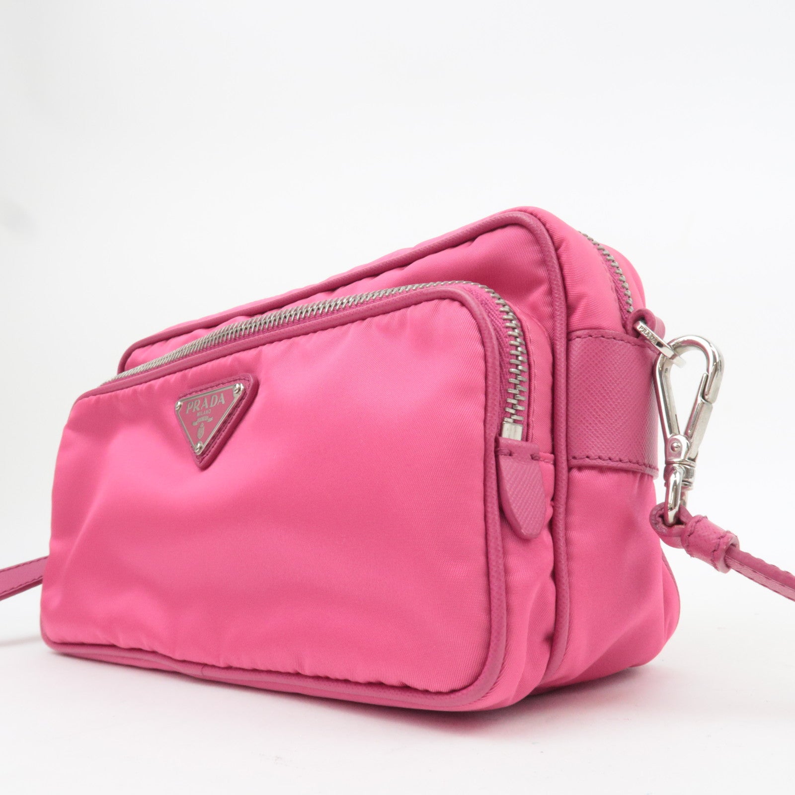 PRADA Nylon Saffiano Leather Shoulder Bag Pink