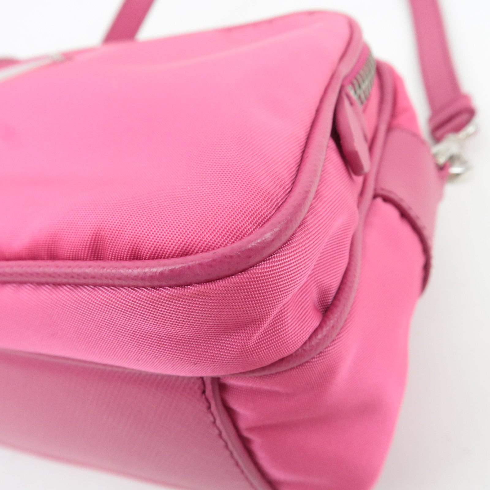 PRADA Nylon Saffiano Leather Shoulder Bag Pink