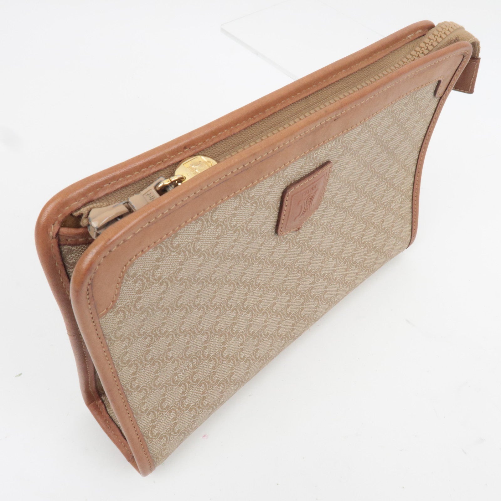 CELINE Macadam PVC Leather Clutch Bag Beige Brown