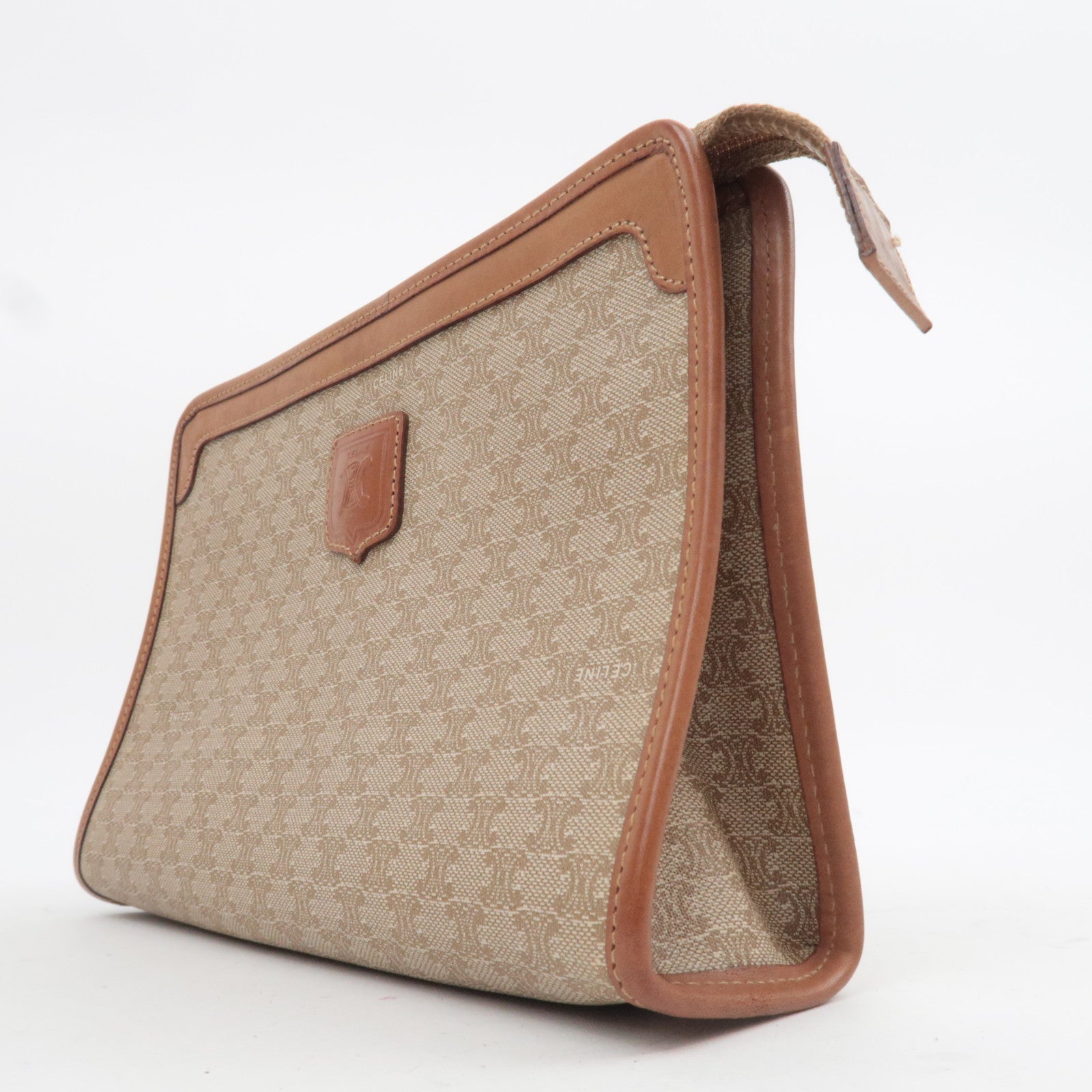 CELINE Macadam PVC Leather Clutch Bag Beige Brown