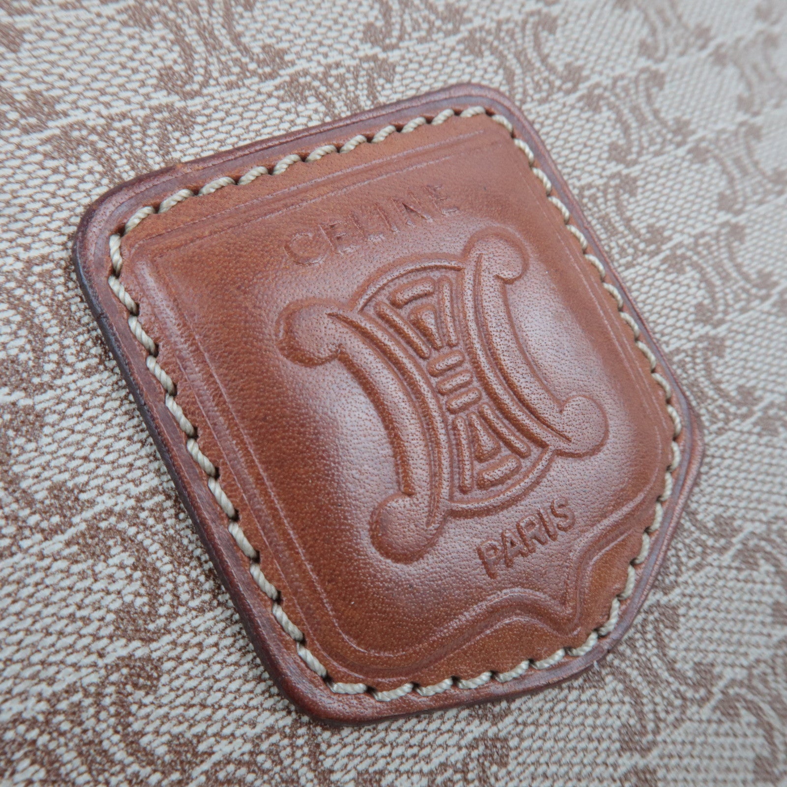 CELINE Macadam PVC Leather Clutch Bag Beige Brown