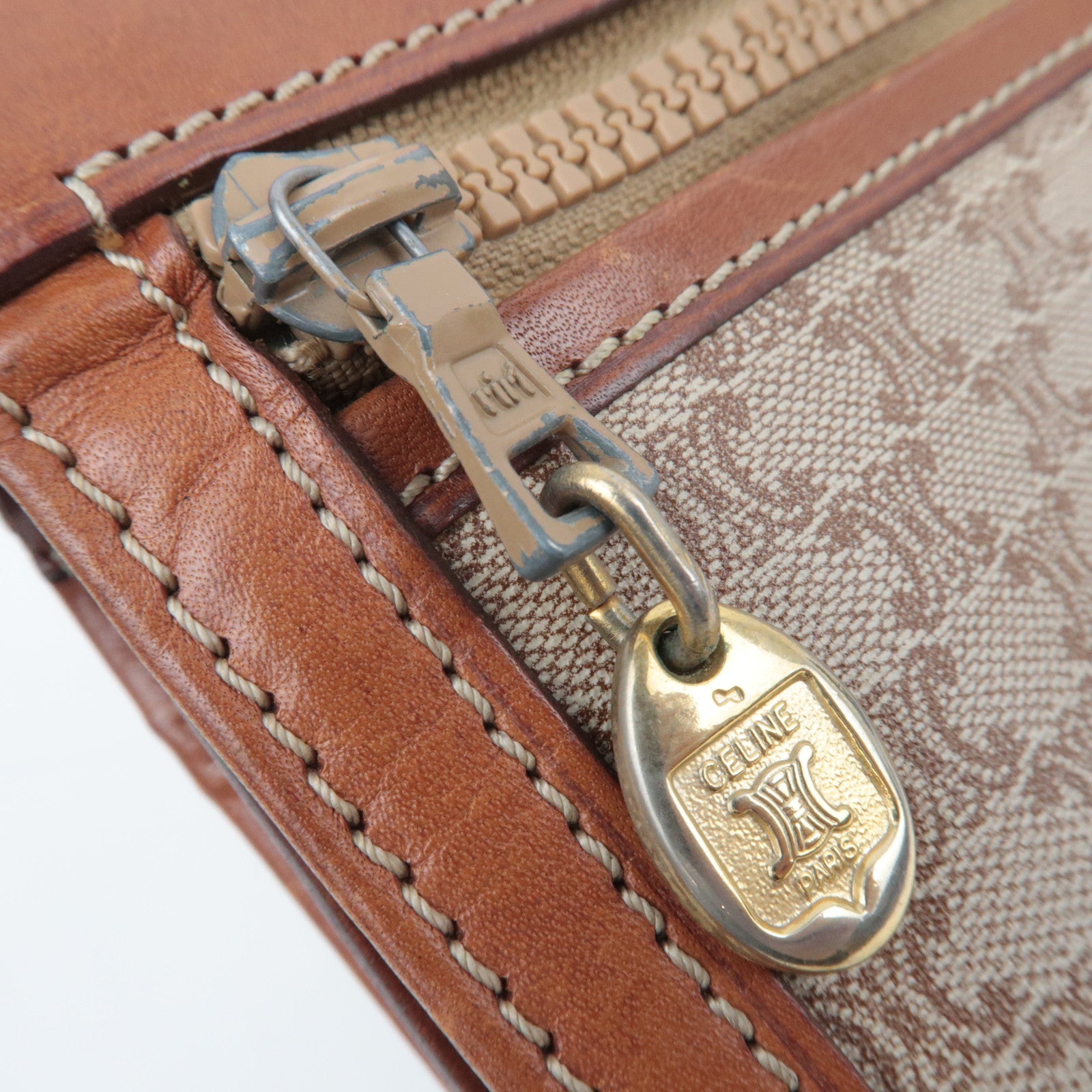CELINE Macadam PVC Leather Clutch Bag Beige Brown