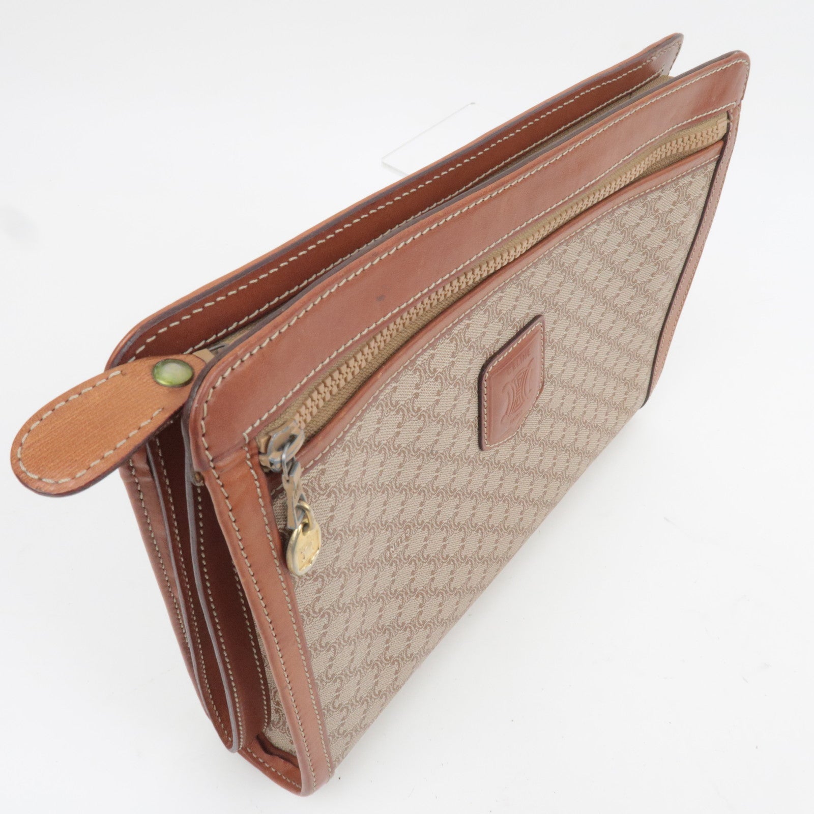 CELINE Macadam PVC Leather Clutch Bag Beige Brown