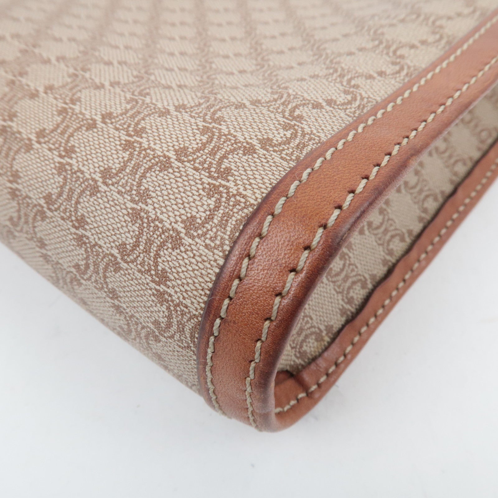 CELINE Macadam PVC Leather Clutch Bag Beige Brown