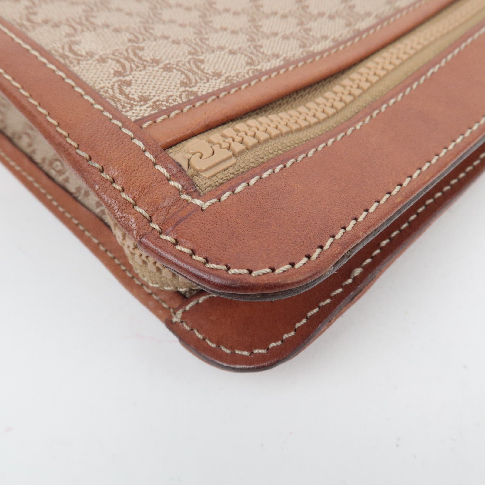 CELINE Macadam PVC Leather Clutch Bag Beige Brown