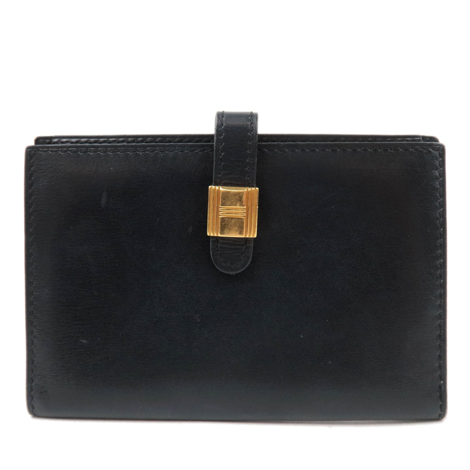 HERMES Saumur Diane Leather Card Case X Stamp(1994) Black Gold HDW87784
