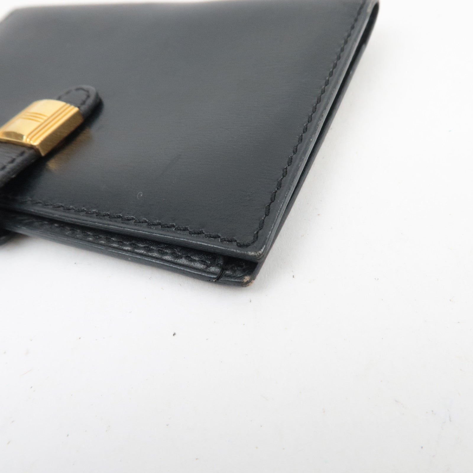 HERMES Saumur Diane Leather Card Case X Stamp(1994) Black Gold HDW