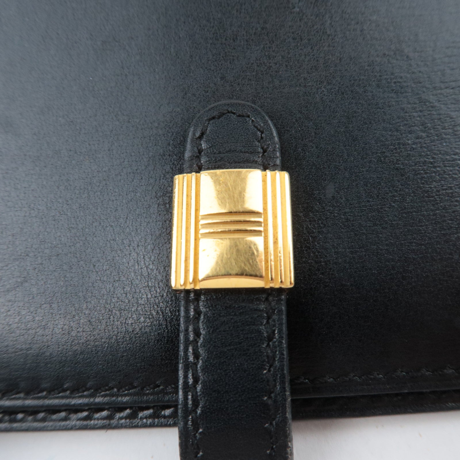 HERMES Saumur Diane Leather Card Case X Stamp(1994) Black Gold HDW