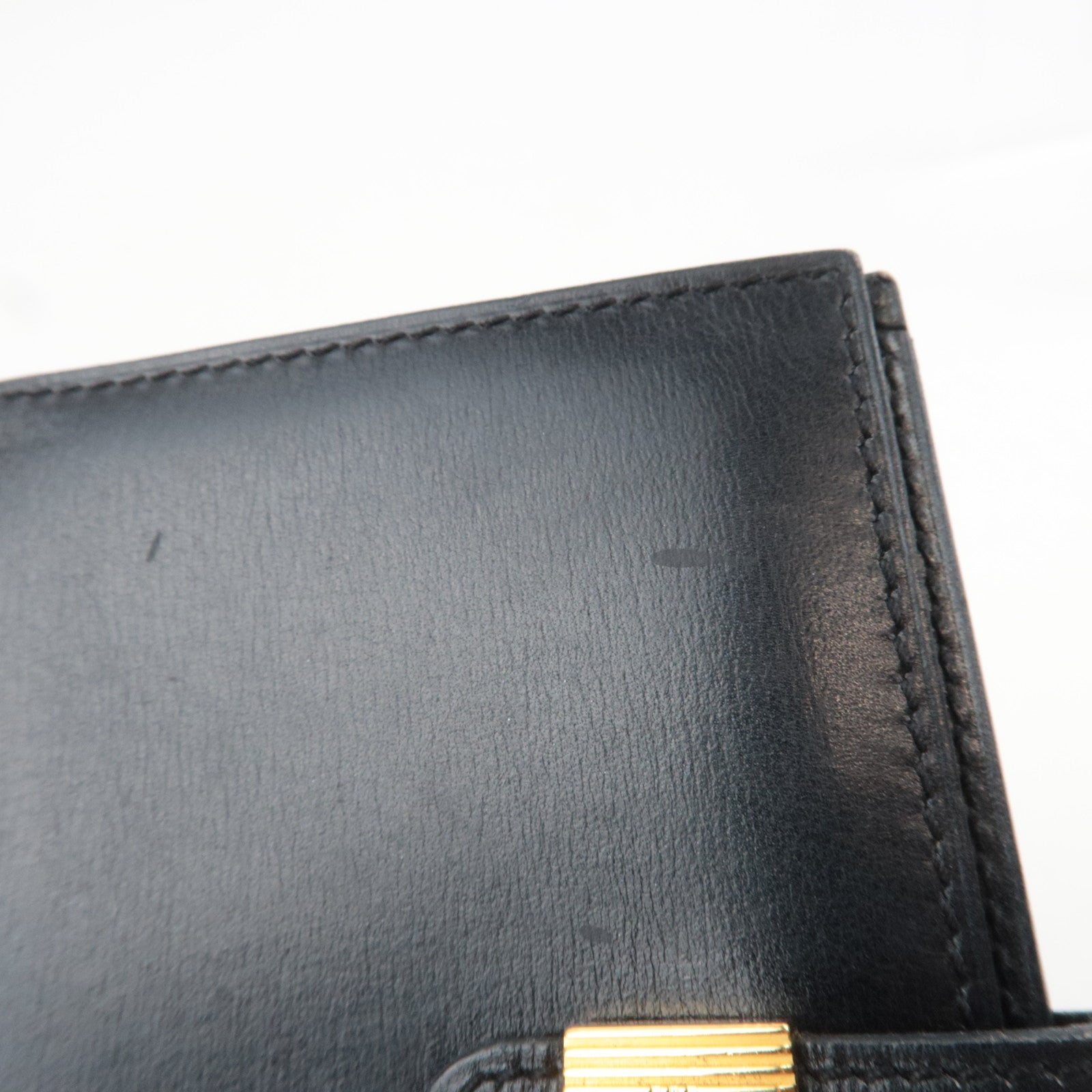 HERMES Saumur Diane Leather Card Case X Stamp(1994) Black Gold HDW