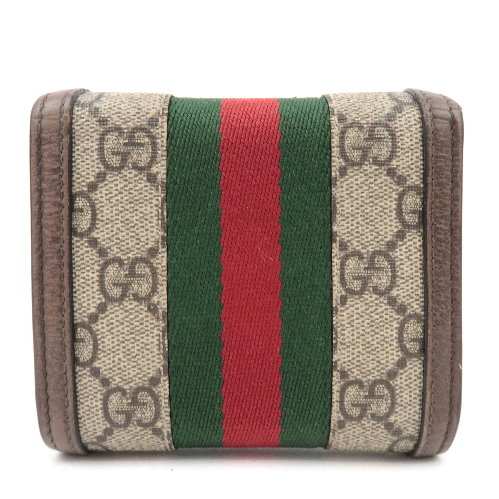 GUCCI Sherry Ophidia GG Supreme Compact Wallet Beige Brown 598662