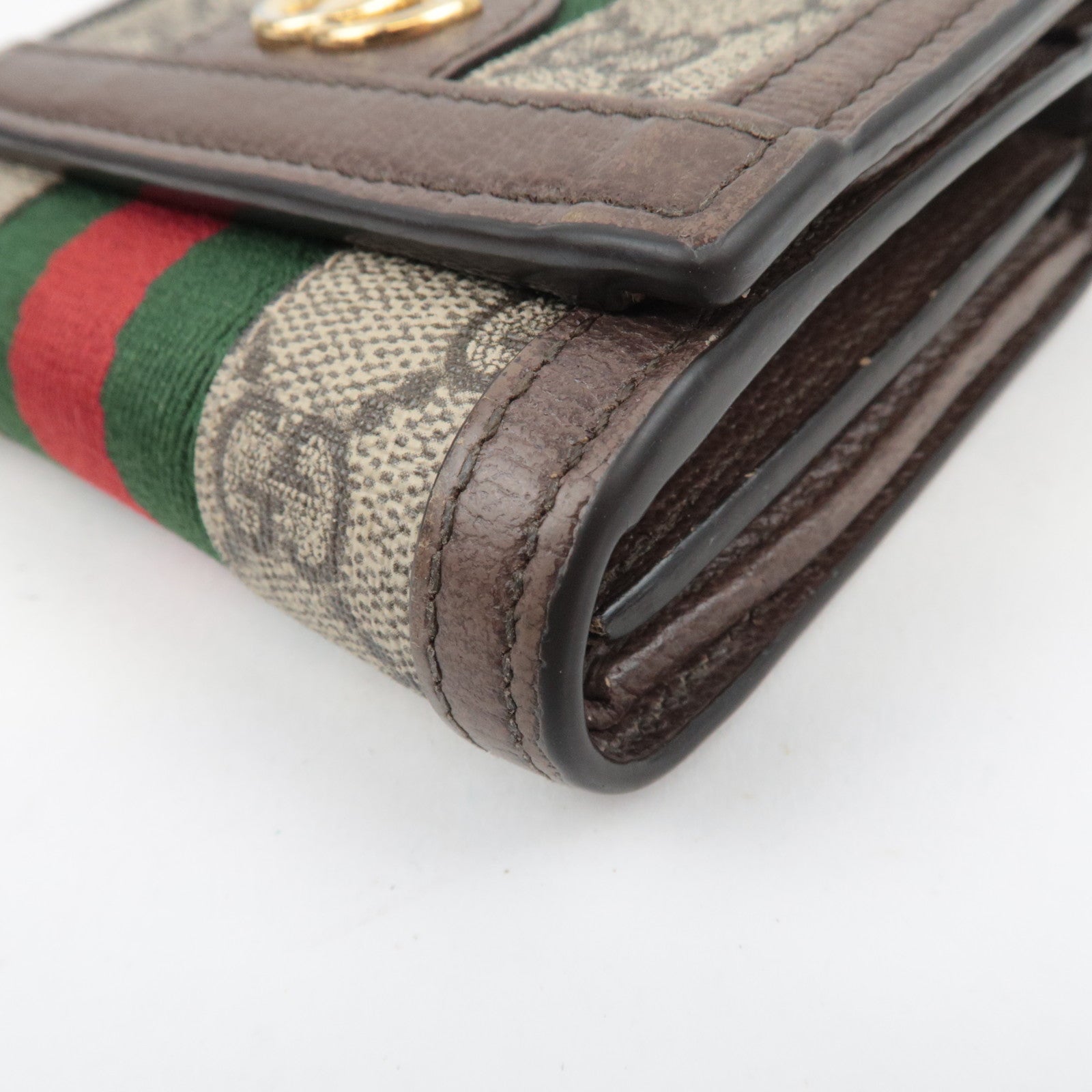 GUCCI Sherry Ophidia GG Supreme Compact Wallet Beige Brown 598662