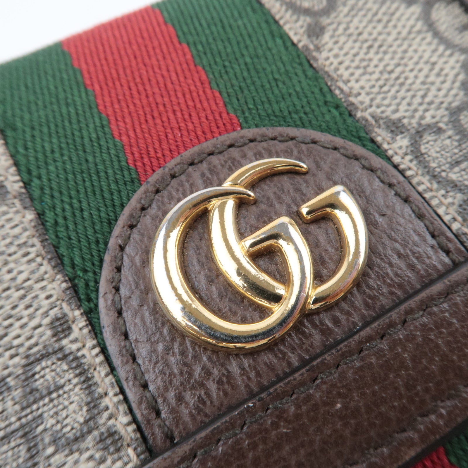 GUCCI Sherry Ophidia GG Supreme Compact Wallet Beige Brown 598662