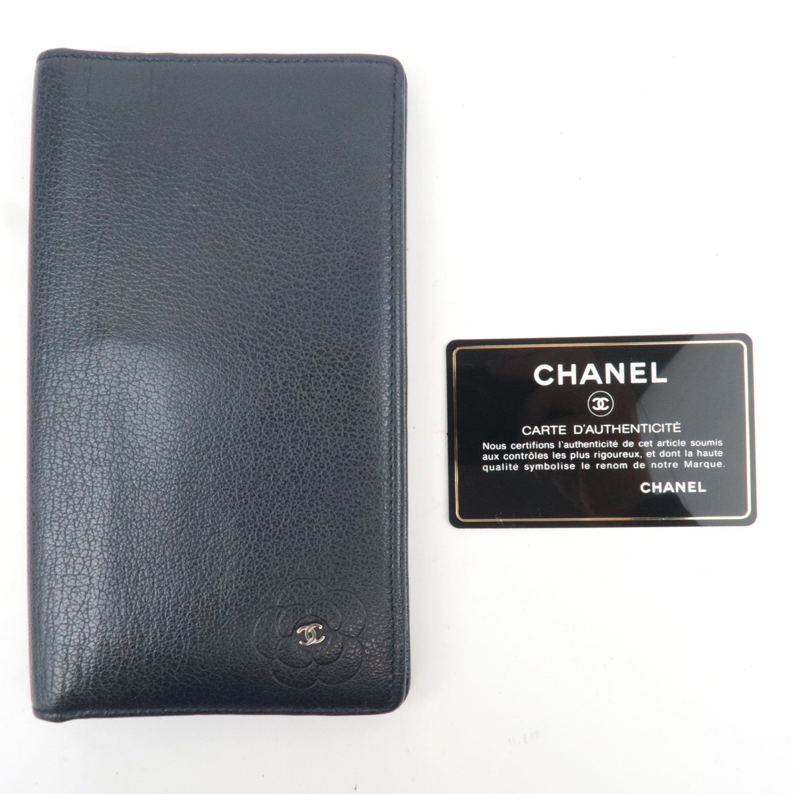 CHANEL Camellia Leather Long Wallet Black