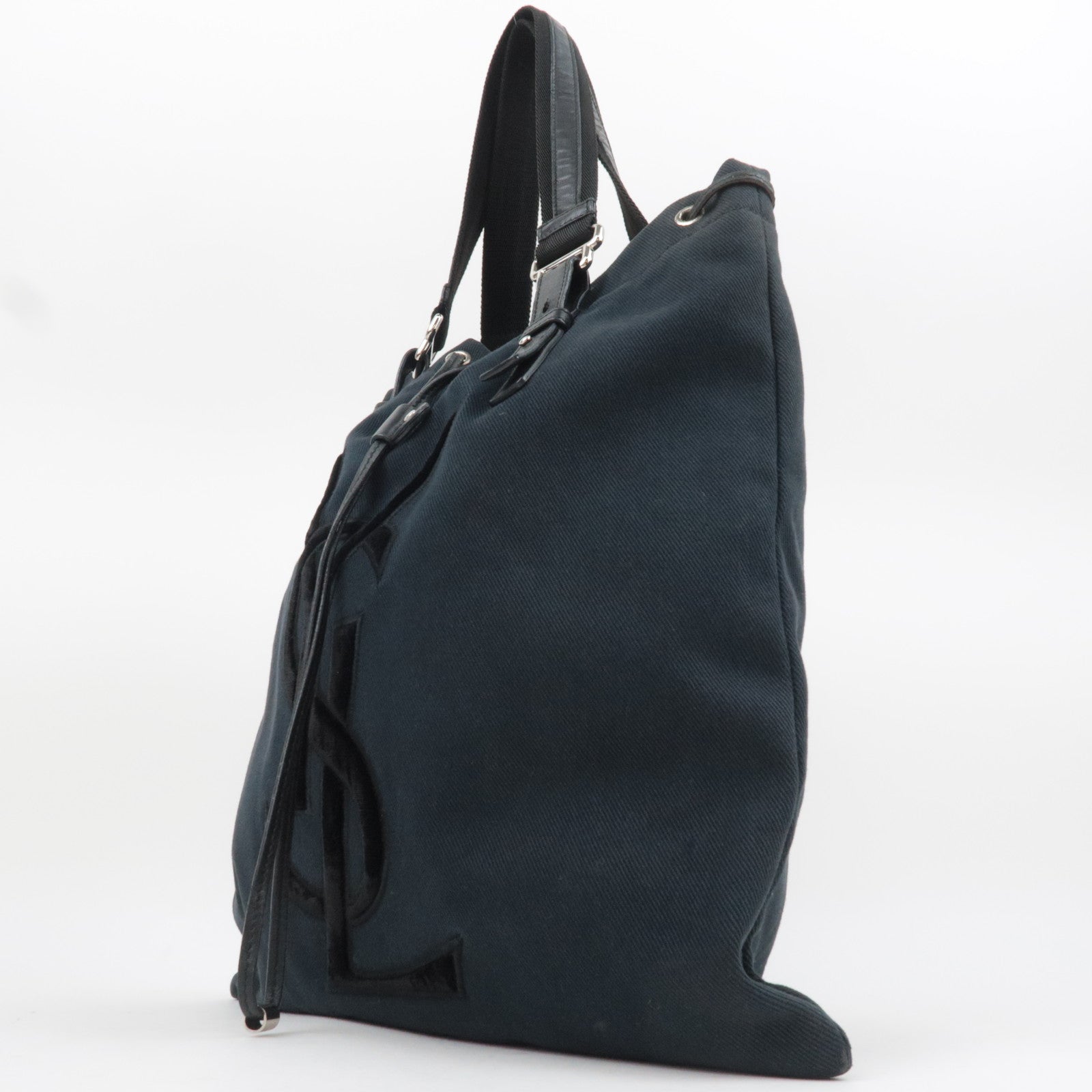 SAINT LAURENT YSL Kahala Canvas Velour Tote Bag Black 121631