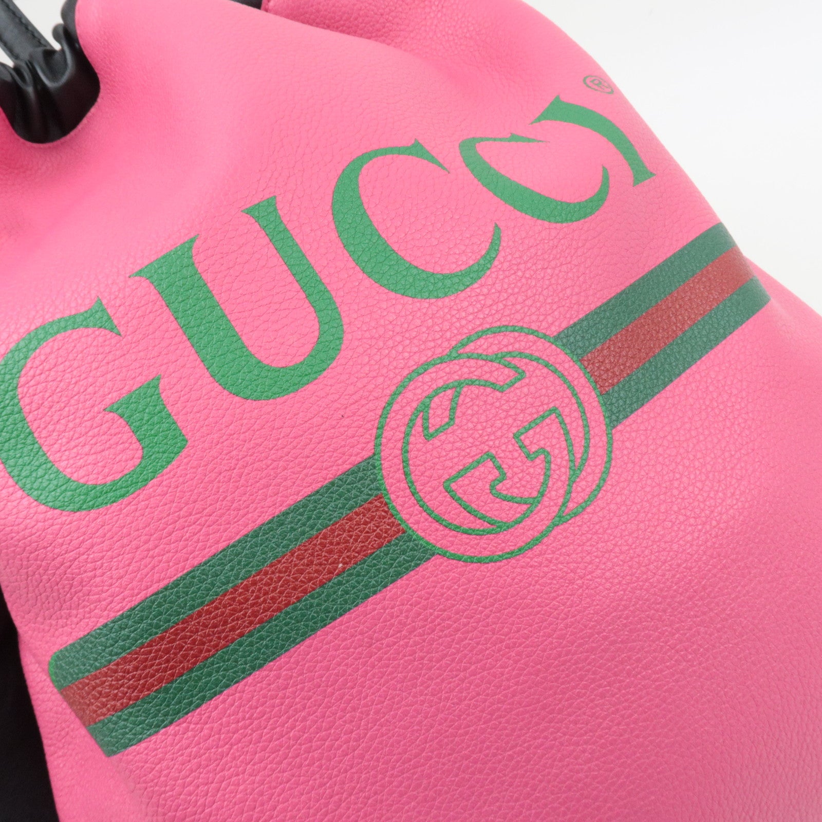 GUCCI Logo Print Drawstring Leather Backpack Pink 516639