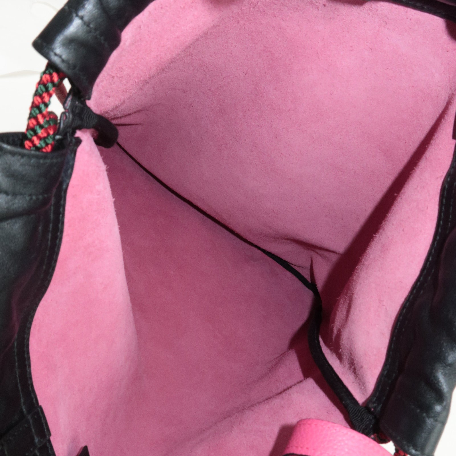 GUCCI Logo Print Drawstring Leather Backpack Pink 516639