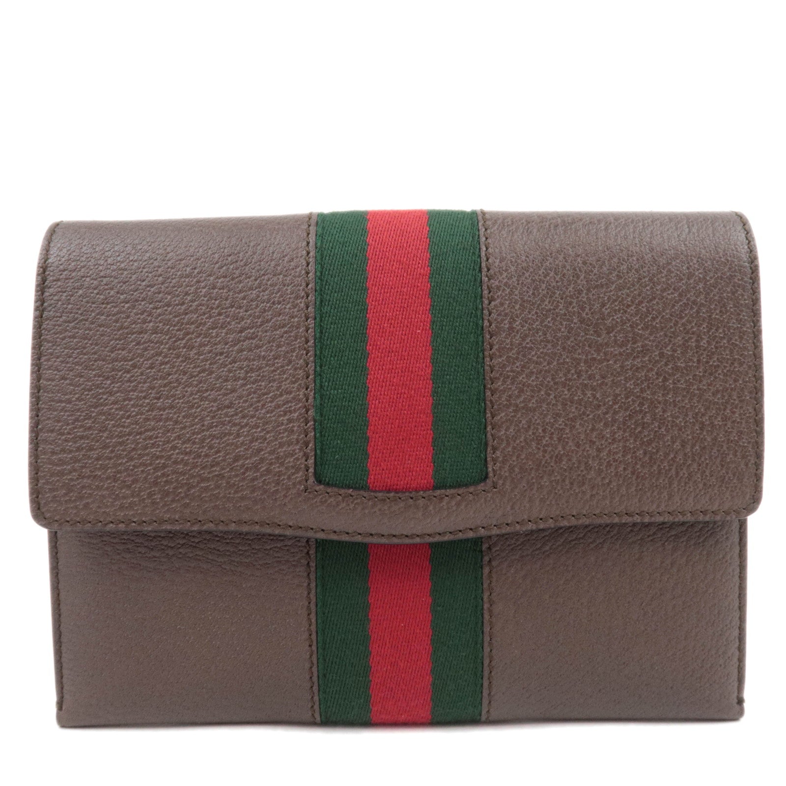 GUCCI Sherry Totem Web Portfolio Leather Clutch Bag Brown 48961987827