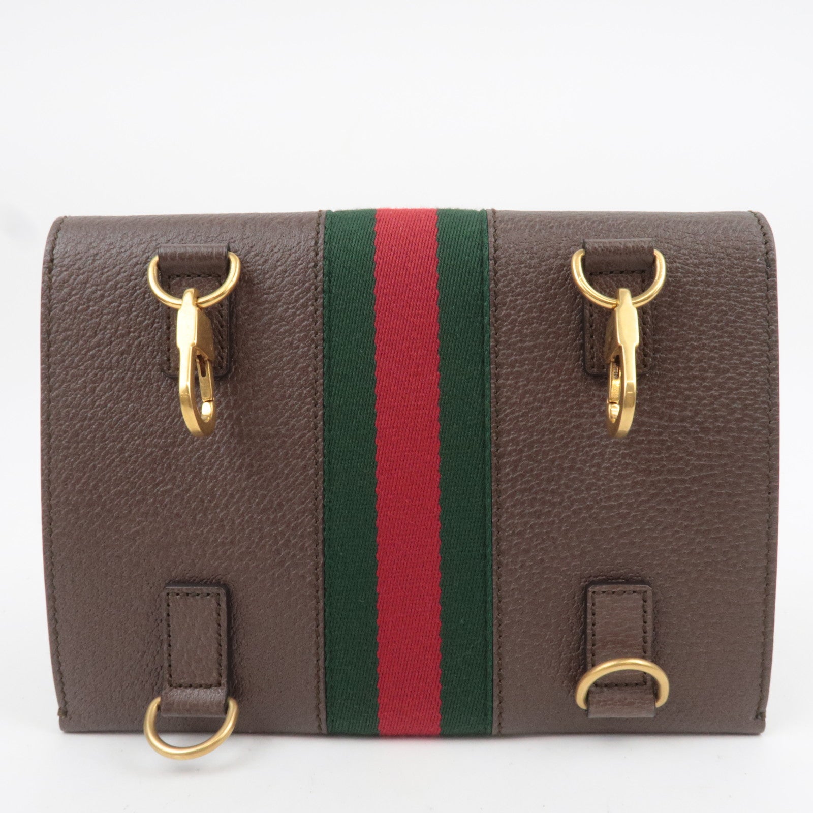 GUCCI Sherry Totem Web Portfolio Leather Clutch Bag Brown 489619