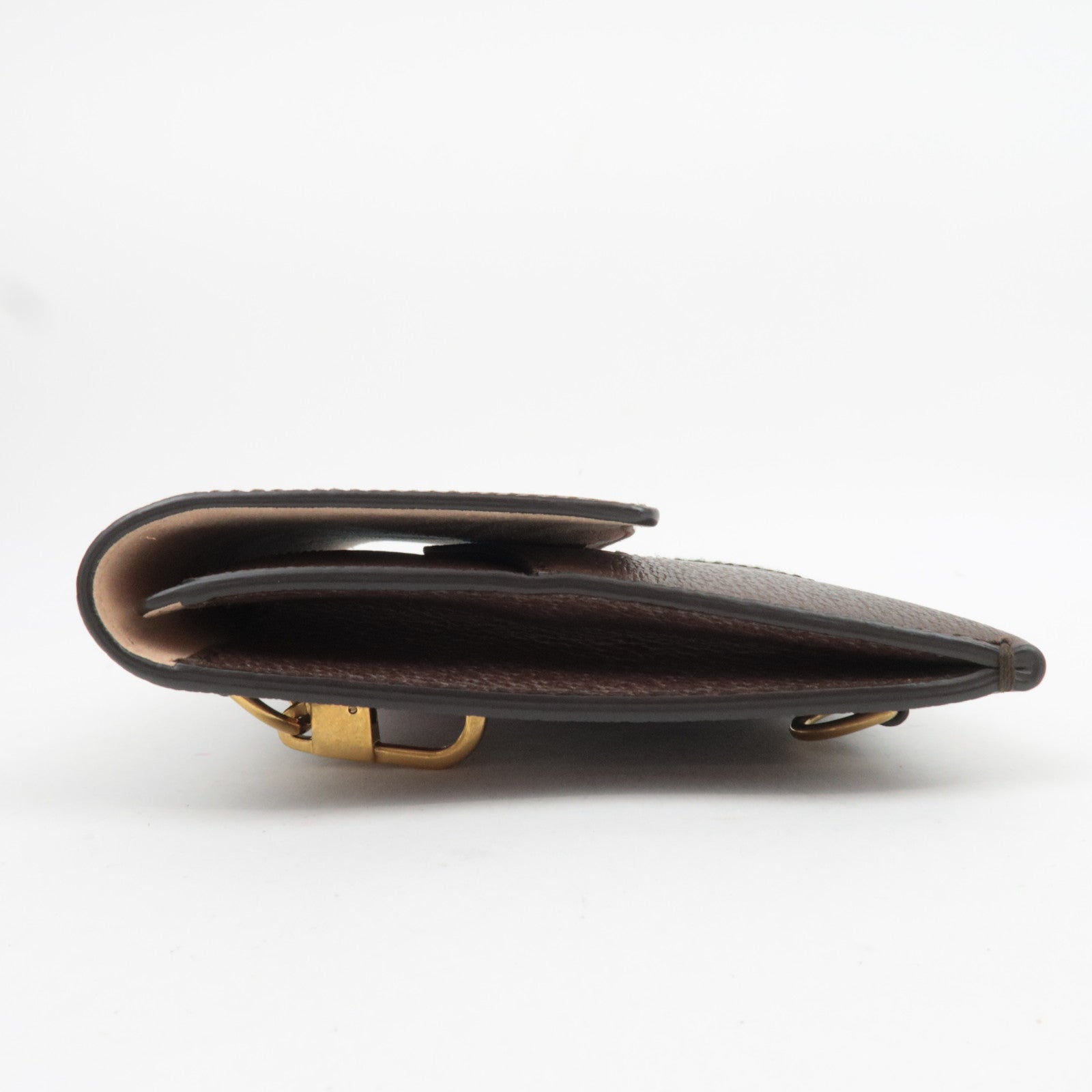 GUCCI Sherry Totem Web Portfolio Leather Clutch Bag Brown 489619