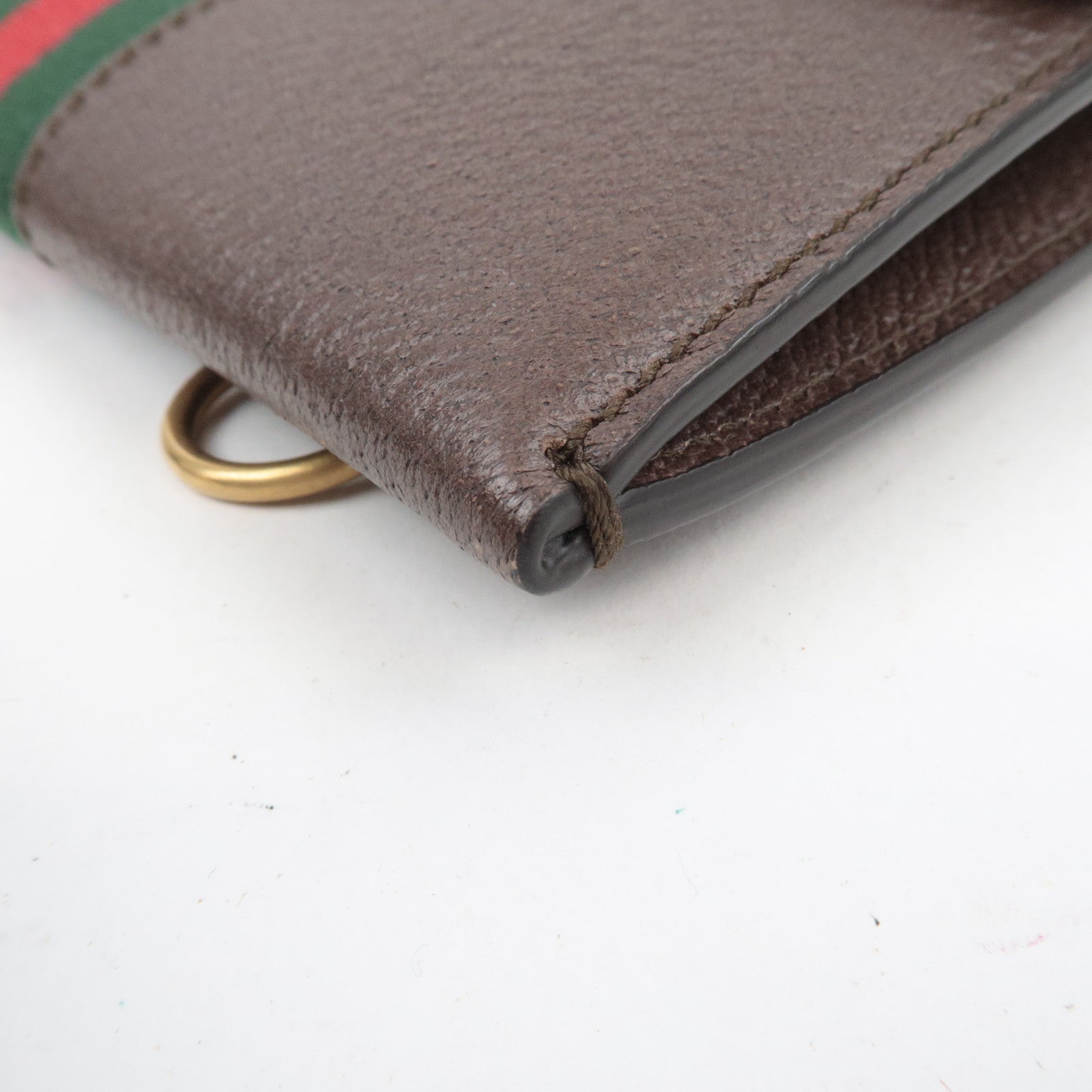 GUCCI Sherry Totem Web Portfolio Leather Clutch Bag Brown 489619