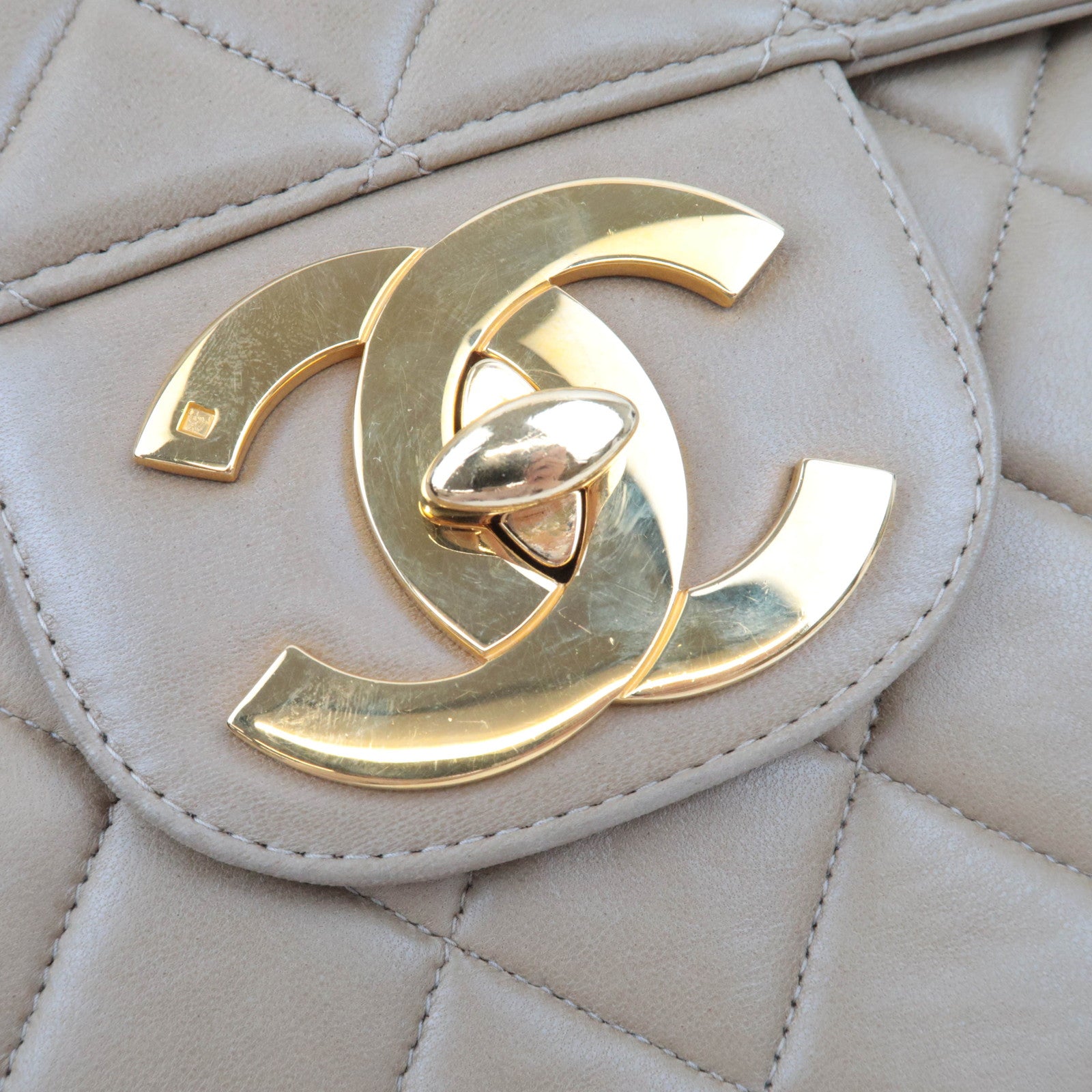 CHANEL Jumbo Matelasse 30 Lambskin Chain Shoulder Bag Beige