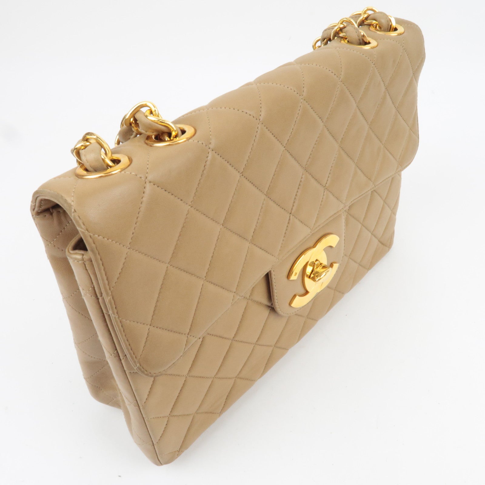 CHANEL Jumbo Matelasse 30 Lambskin Chain Shoulder Bag Beige