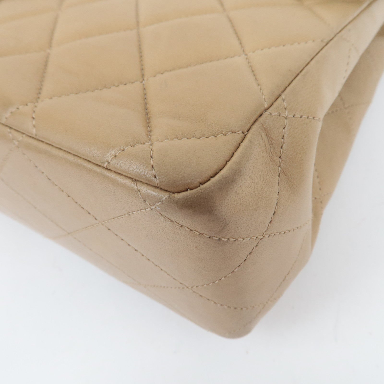 CHANEL Jumbo Matelasse 30 Lambskin Chain Shoulder Bag Beige