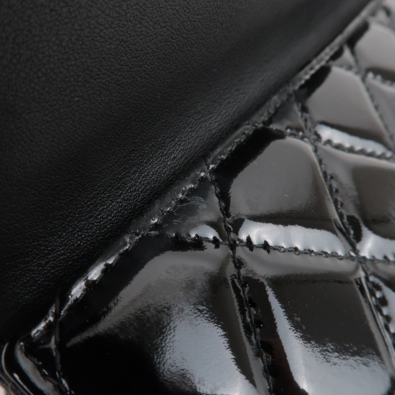 CHANEL Matelasse Patent Long Wallet Black Silver HDW
