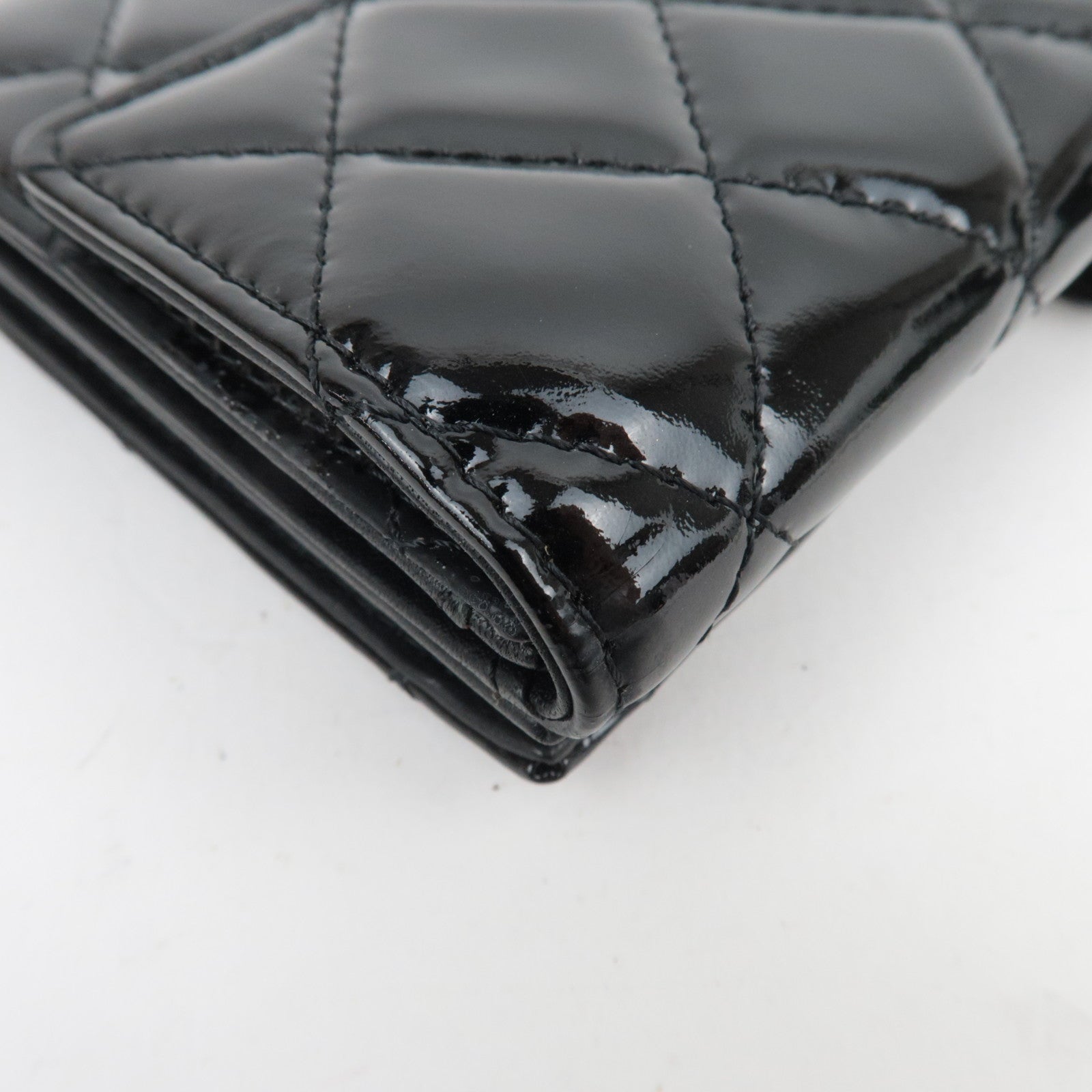 CHANEL Matelasse Patent Long Wallet Black Silver HDW