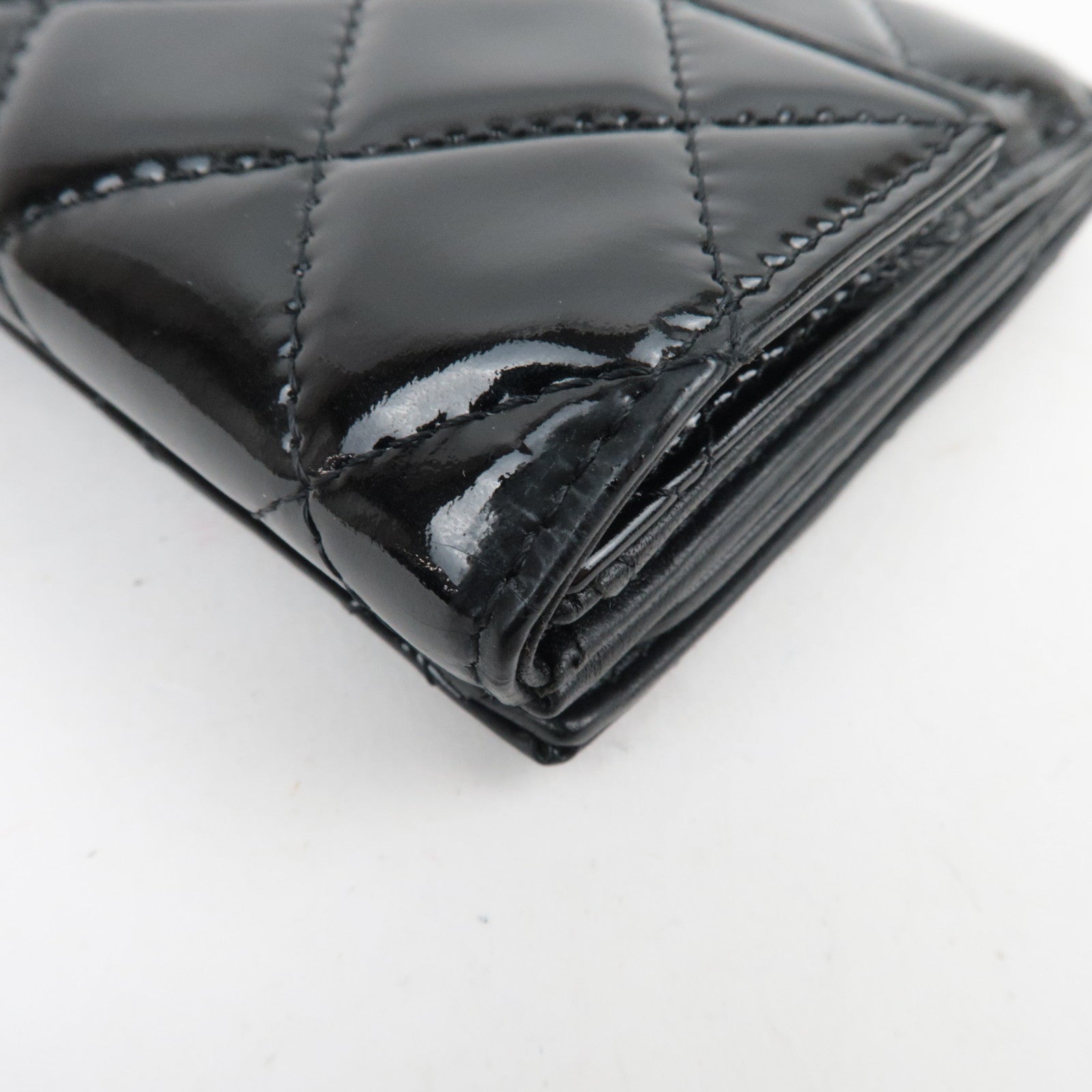 CHANEL Matelasse Patent Long Wallet Black Silver HDW