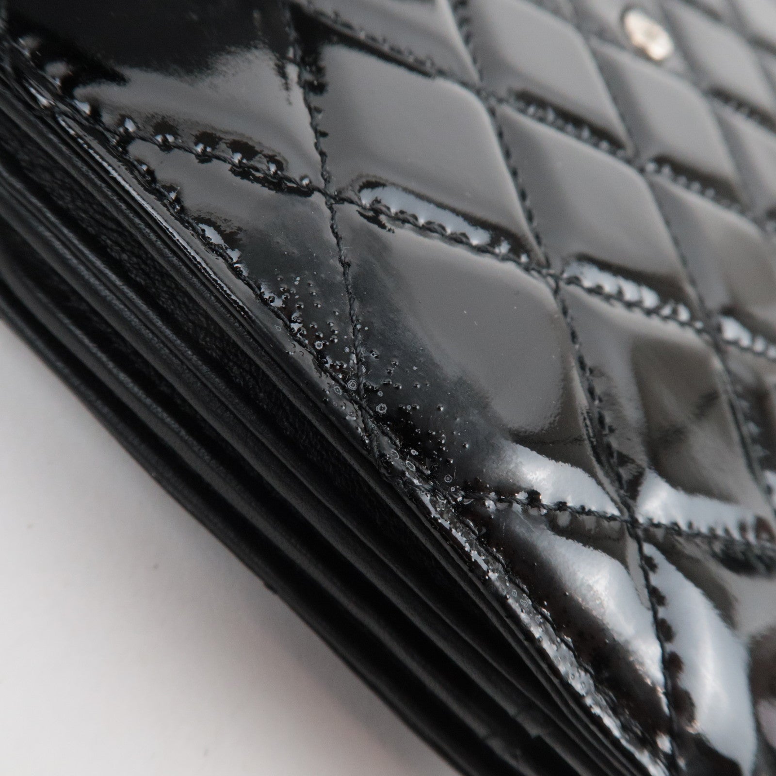 CHANEL Matelasse Patent Long Wallet Black Silver HDW