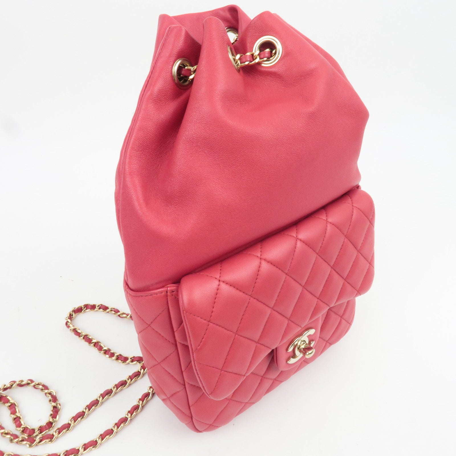 CHANEL Matelasse Lambskin Chain Backpack Pink