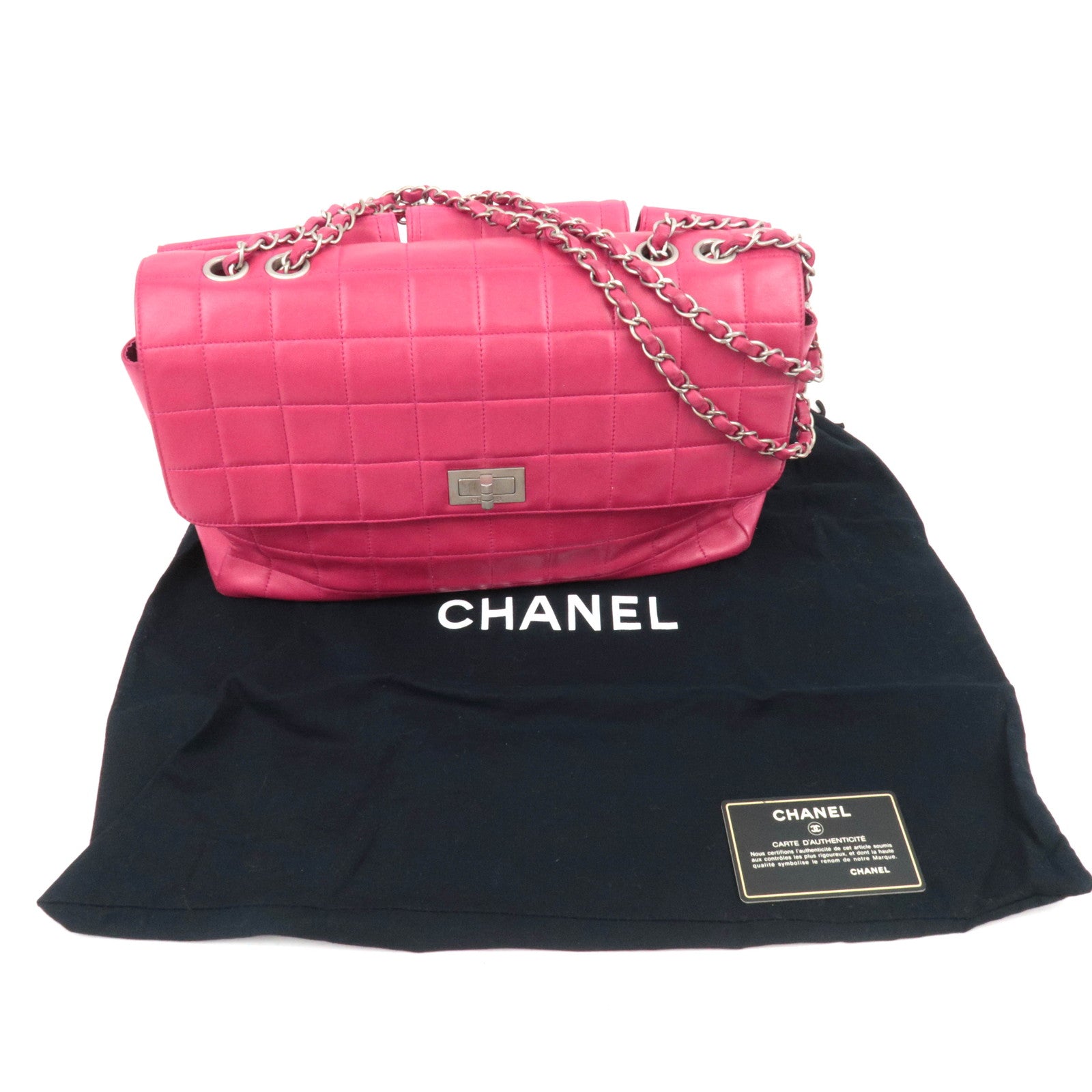 CHANEL 2.55 Chocolate Bar Lambskin Chain Shoulder Bag Pink