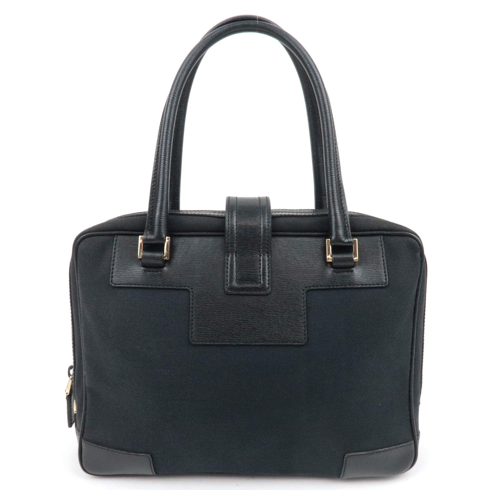 GUCCI G Logo Clasp Canvas Leather Handbag Black 001.5155