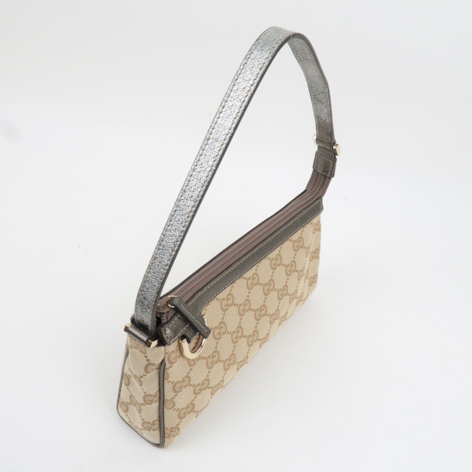 GUCCI Abby GG Canvas Small Shoulder Bag Beige Silver 145750