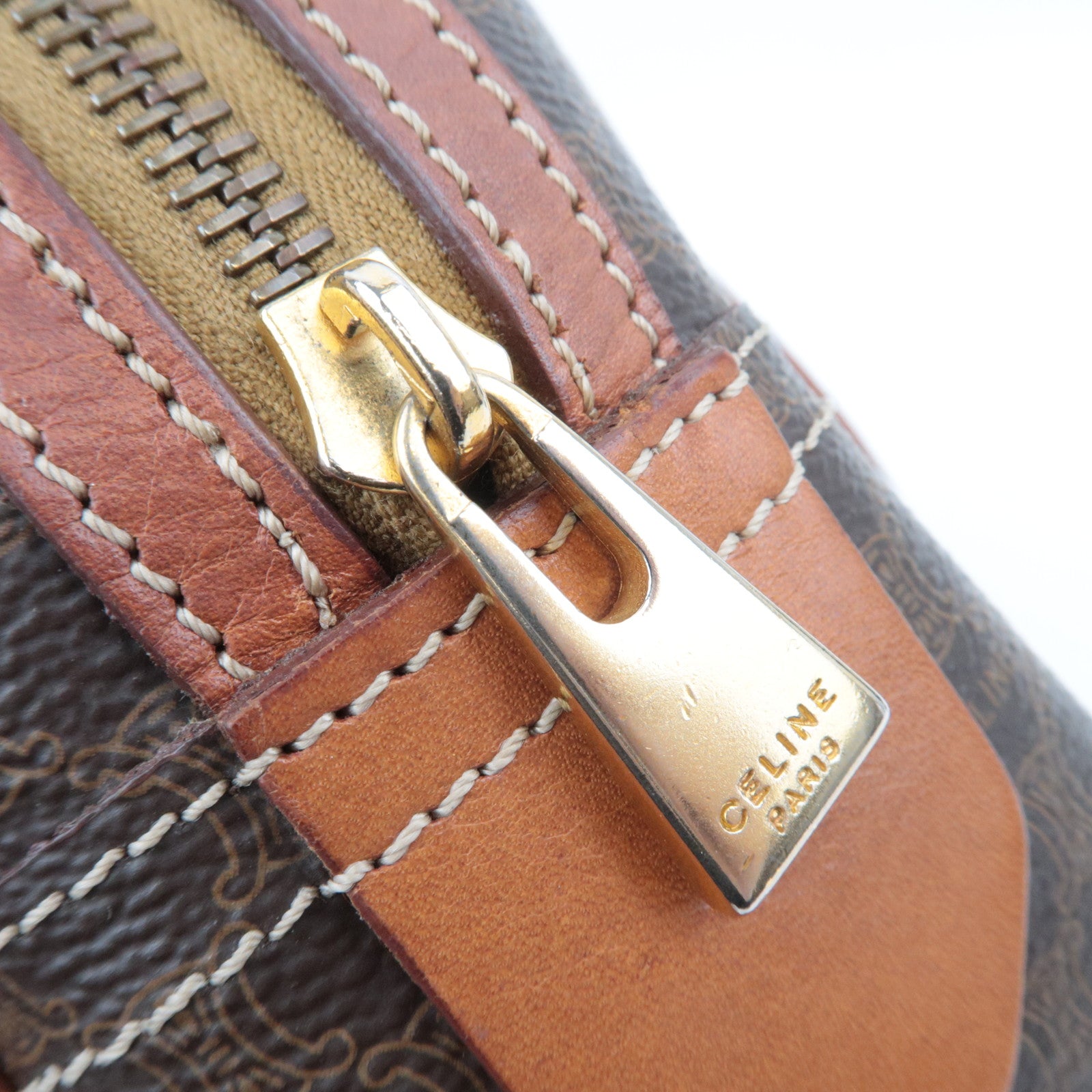 CELINE Macadam PVC Leather Handbag Brown