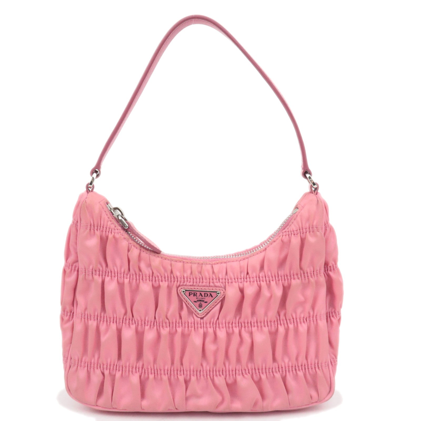 PRADA Gathered Nylon Leather Shoulder Bag Pink 1NE20487966
