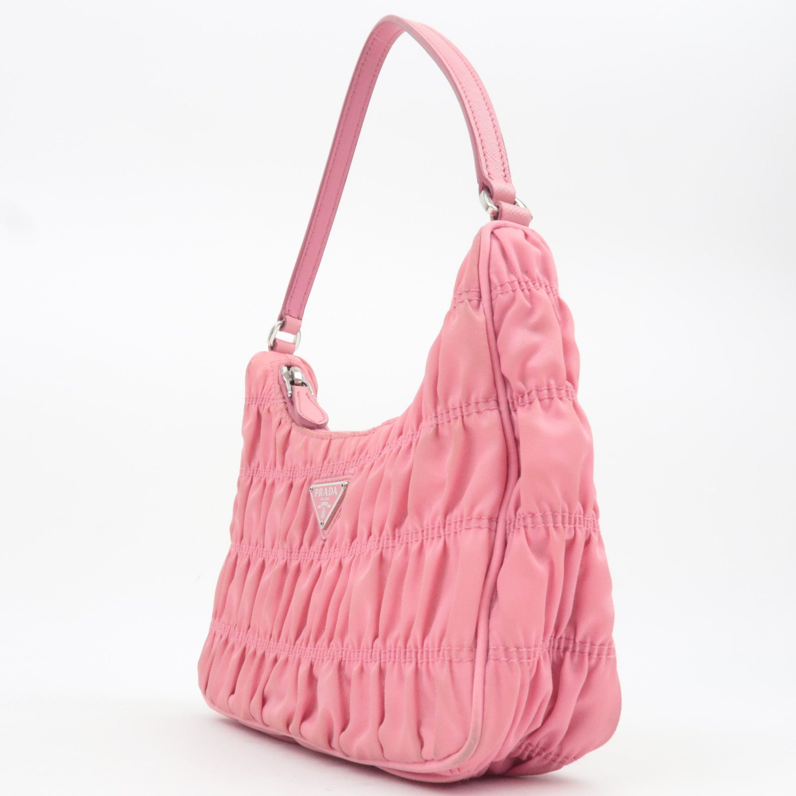 PRADA Gathered Nylon Leather Shoulder Bag Pink 1NE204