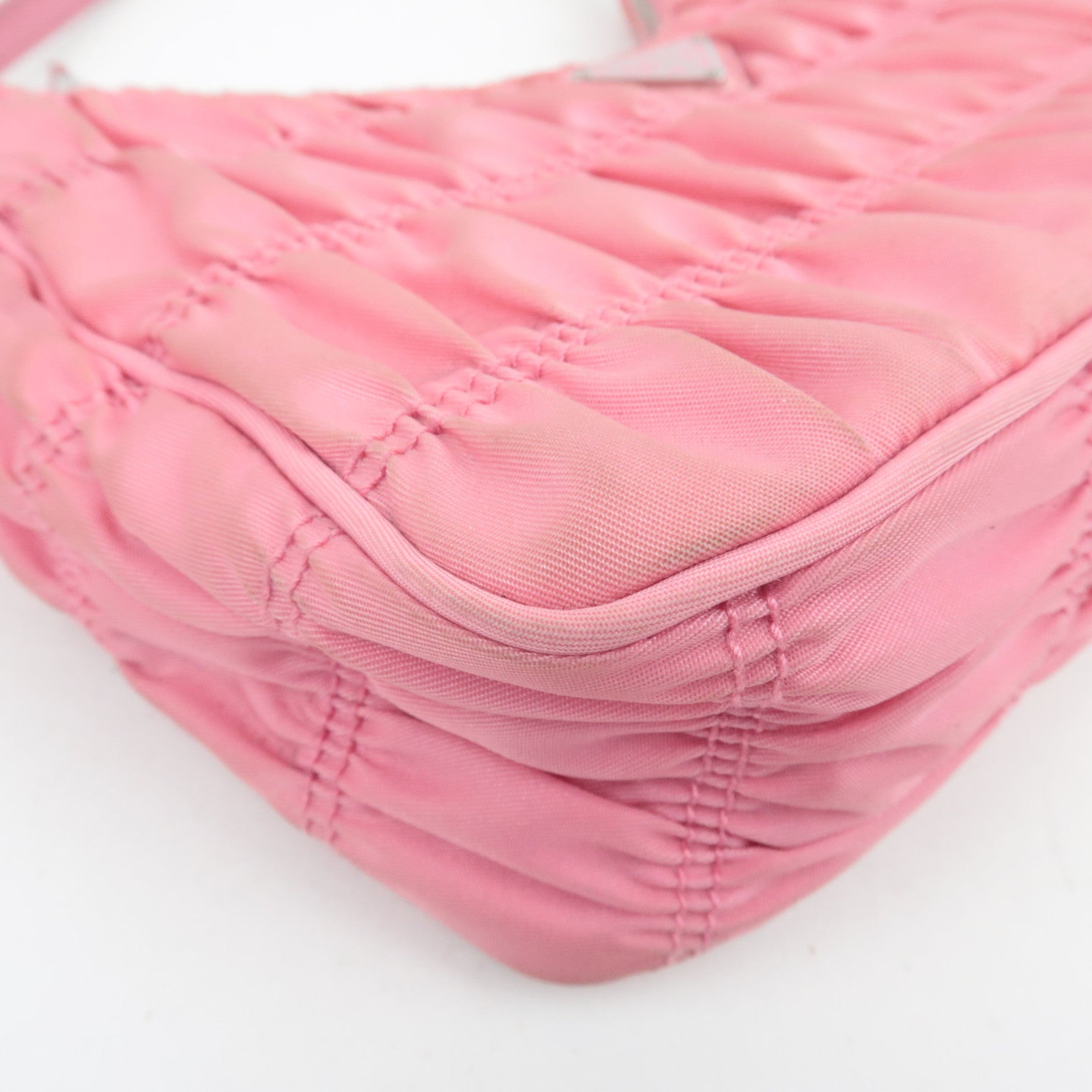 PRADA Gathered Nylon Leather Shoulder Bag Pink 1NE204