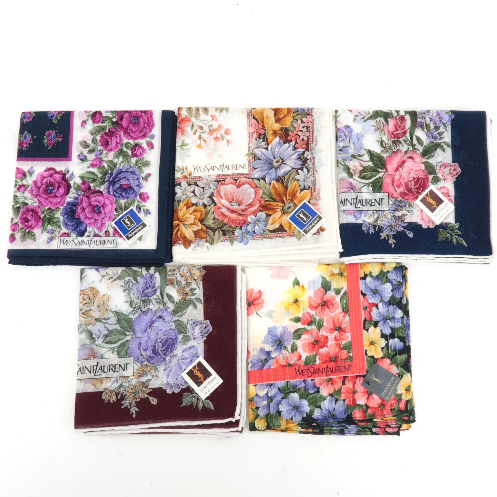 Yves Saint Laurent Set of 5 Handkerchiefs 100% Cotton 87969