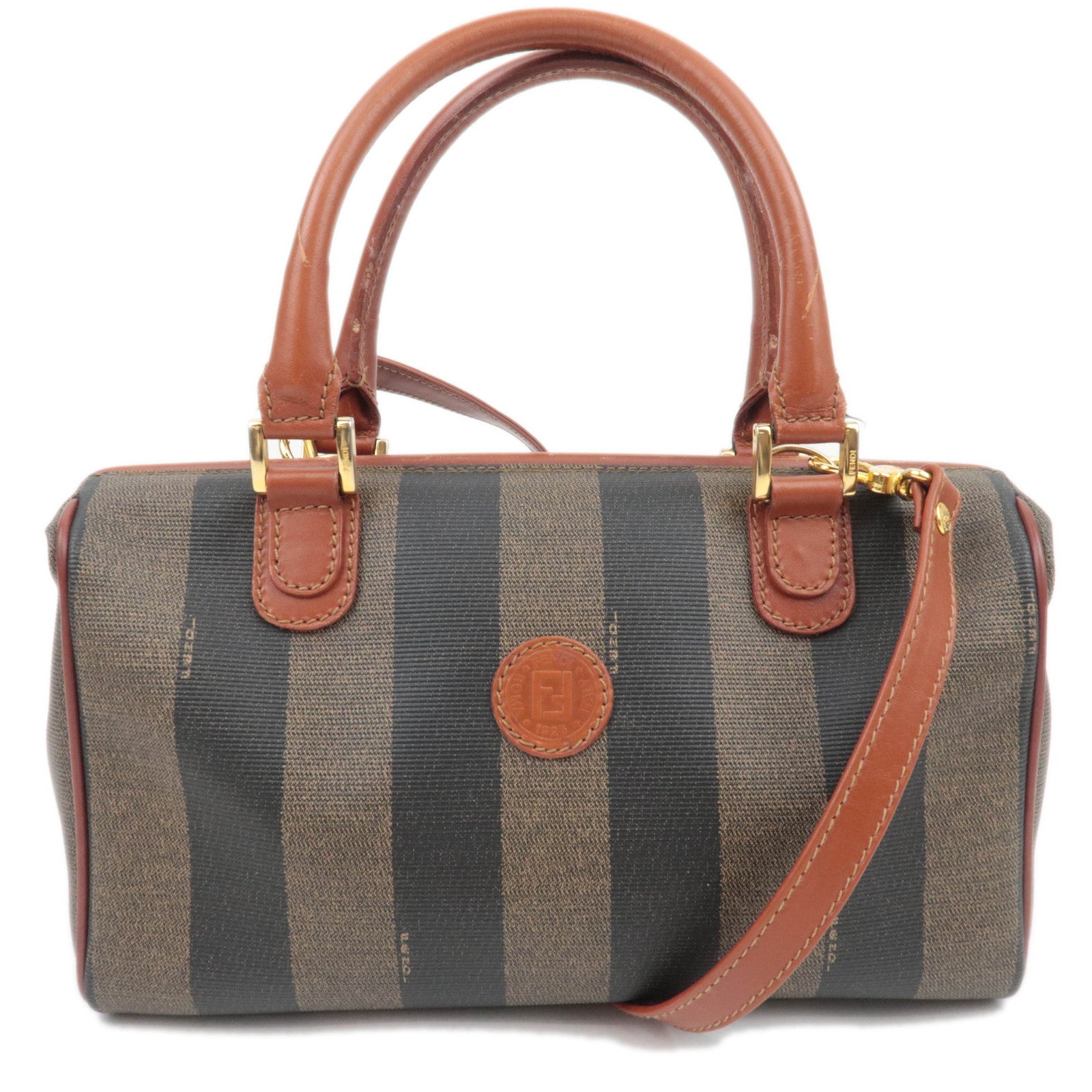 FENDI Pequin 2Way PVC Leather Handbag Khaki Black 4498088009