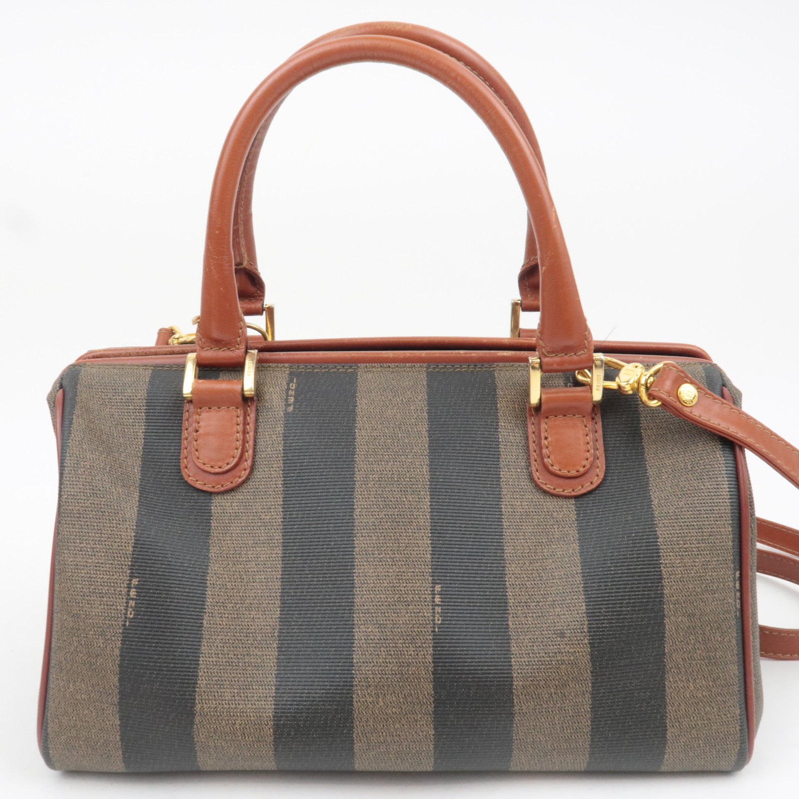 FENDI Pequin 2Way PVC Leather Handbag Khaki Black 44980