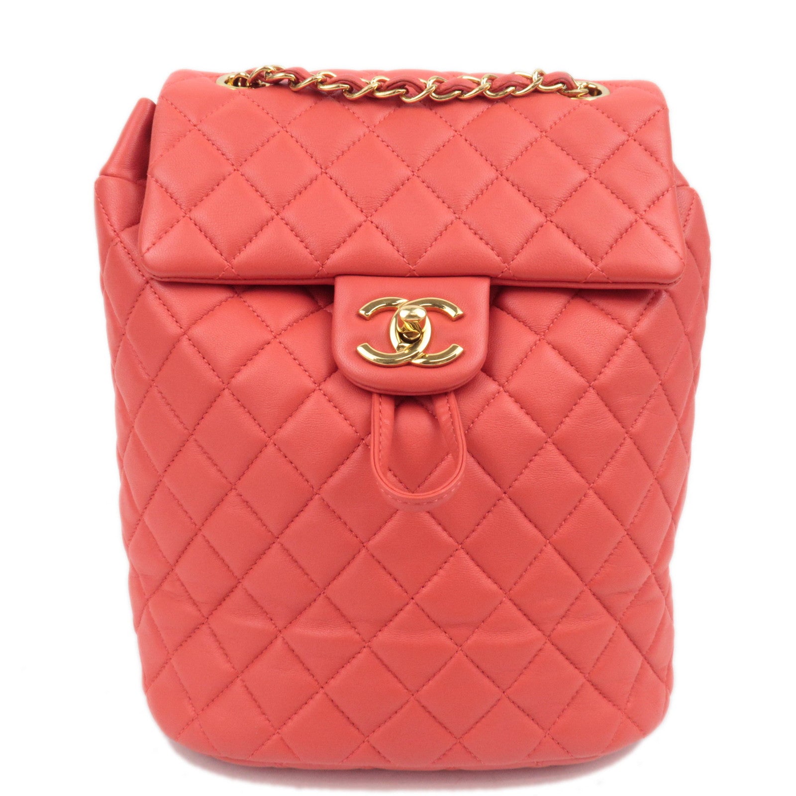 CHANEL Matelasse Lambskin Chain Backpack Red88016