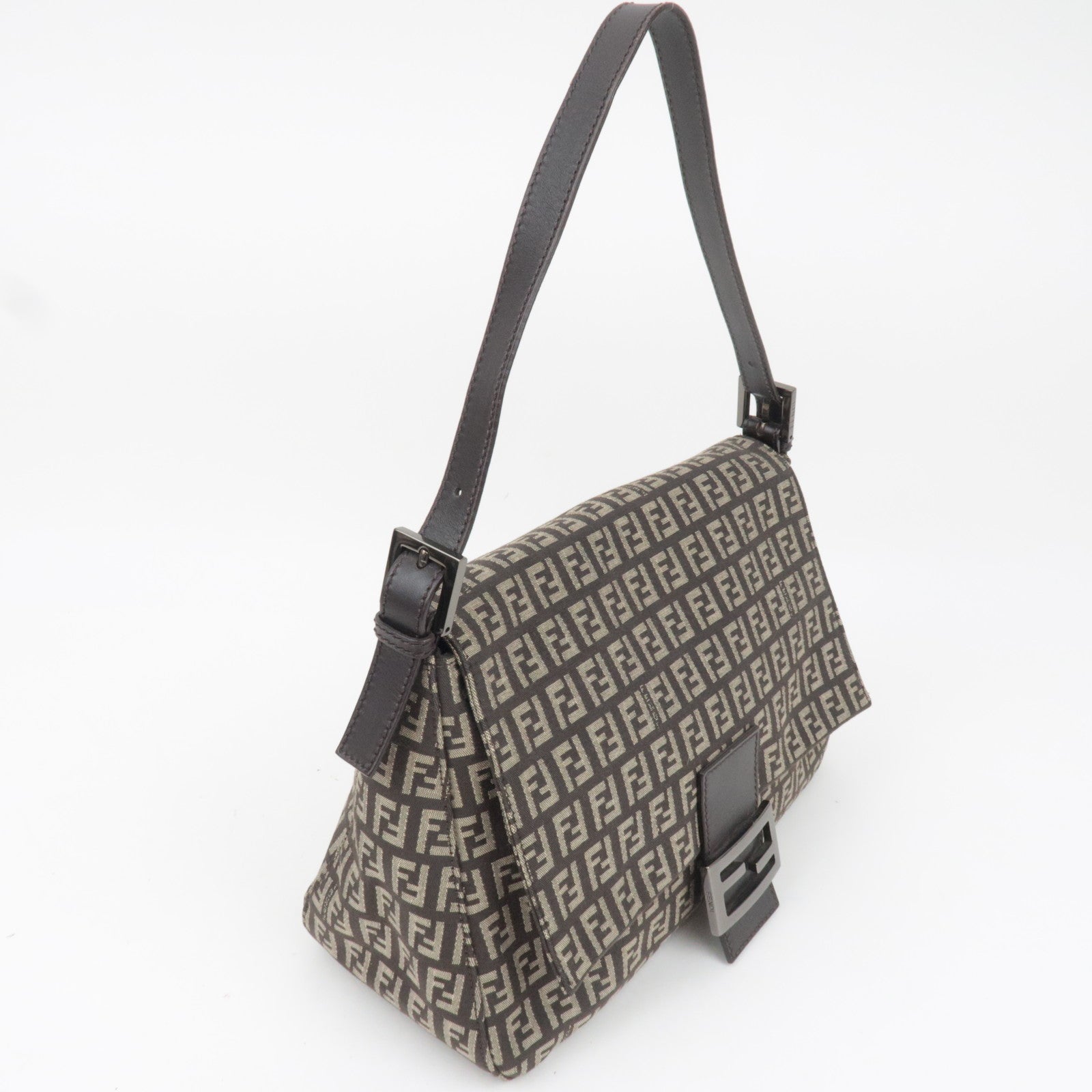 FENDI Zucchino Mamma Baguette Shoulder Bag Beige Brown 8BR001