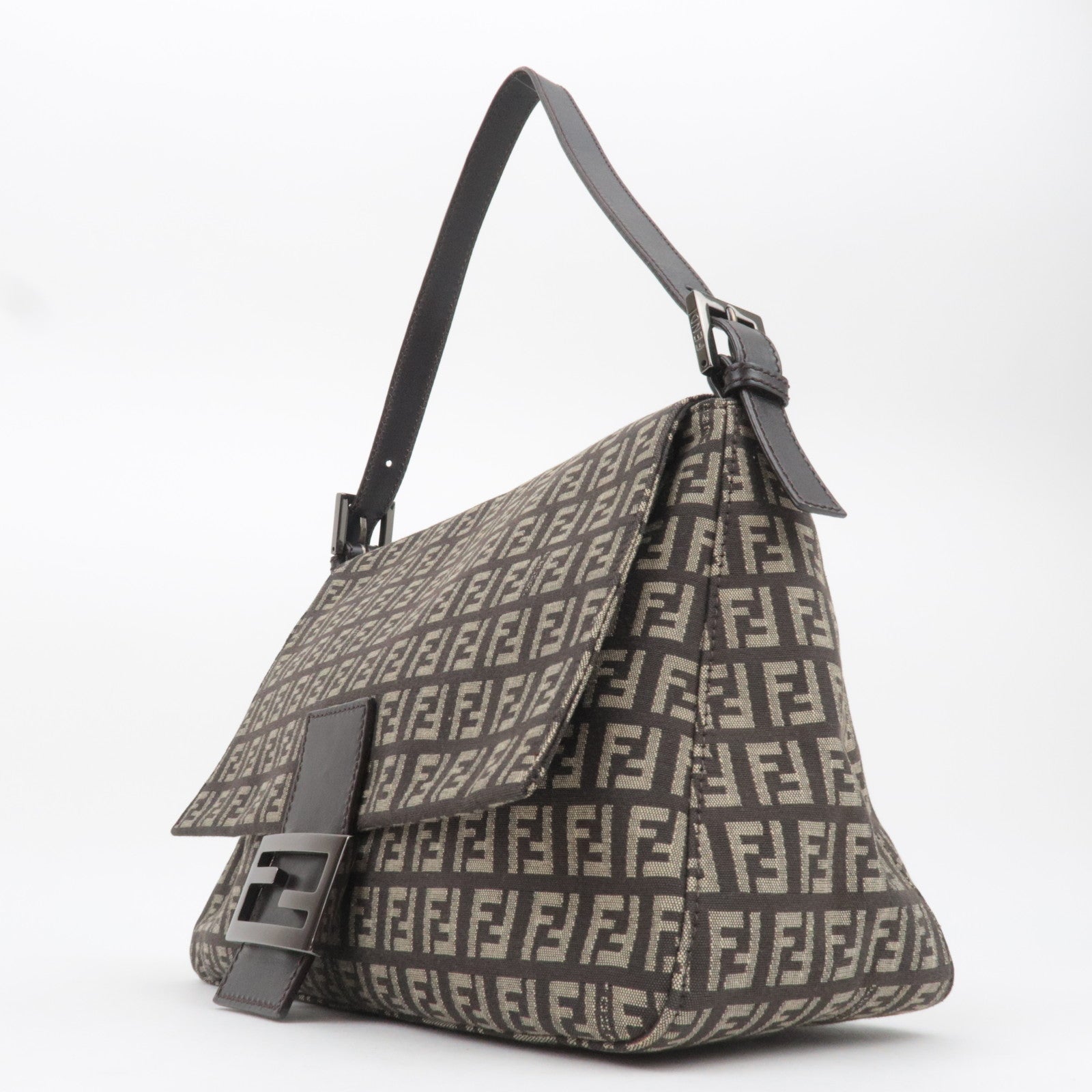 FENDI Zucchino Mamma Baguette Shoulder Bag Beige Brown 8BR001