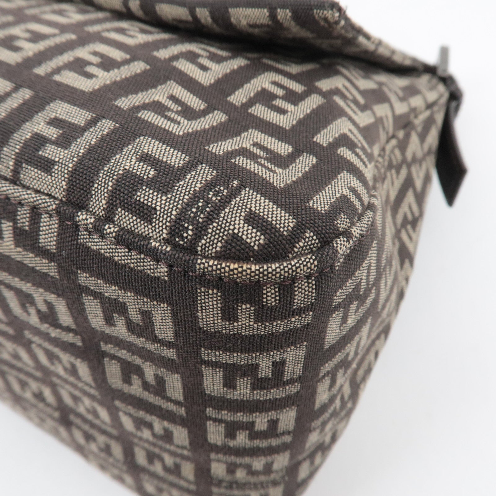 FENDI Zucchino Mamma Baguette Shoulder Bag Beige Brown 8BR001